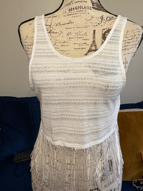 H&M Tops - Festival White Cropped Crochet Fringe Tank by H&M